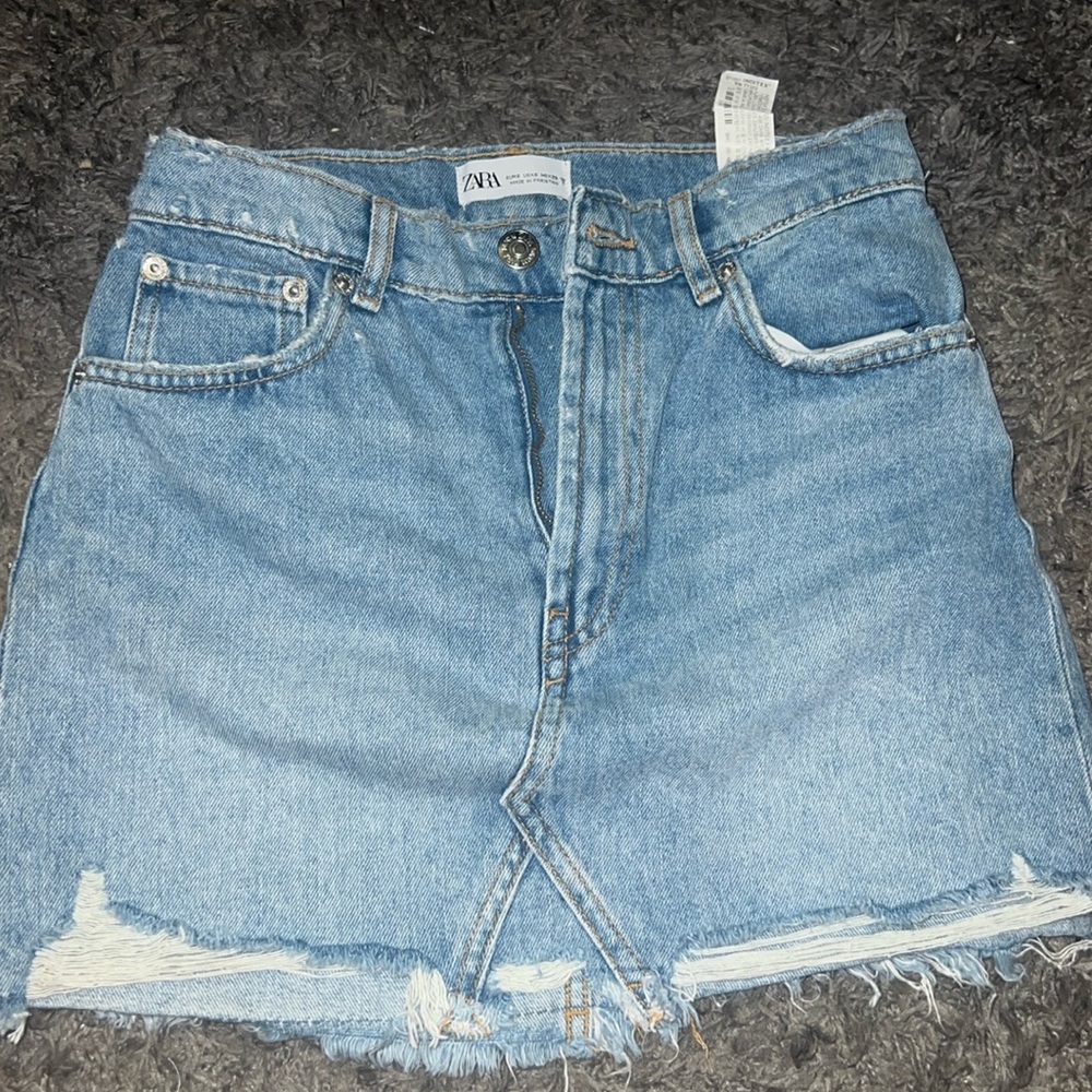 ZARA- High Waisted Jean Skirt